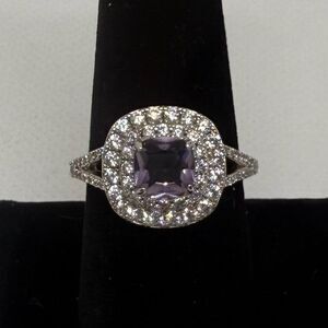 Ring size 10 lab created Amethyst Stone  rhodium plated band 2747  Bomb Party